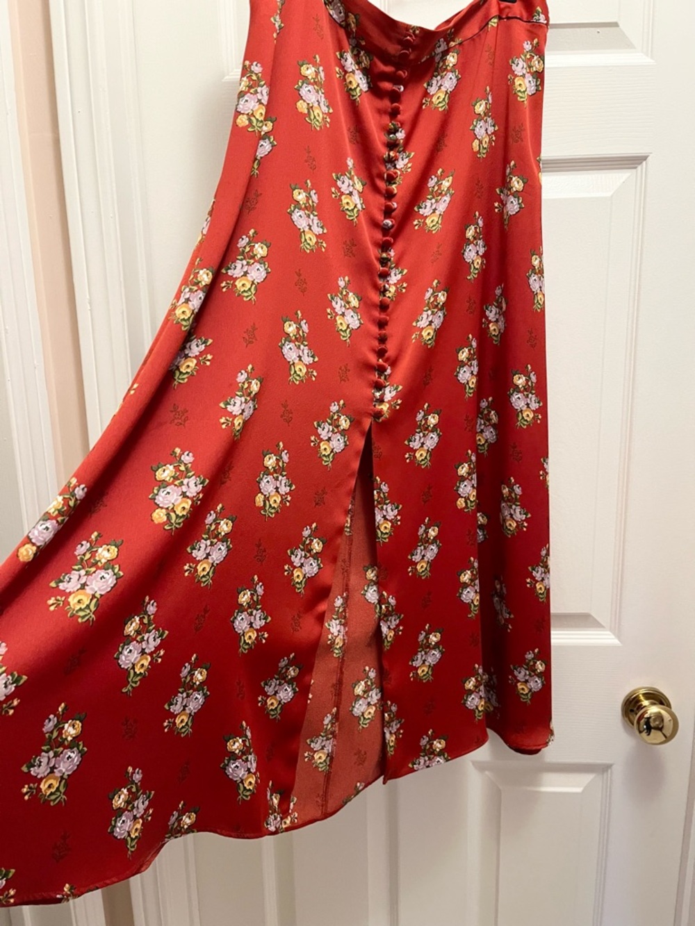 Zara Floral Midi Skirt Button Front Slit A-Line Size XL - Picture 2 of 12